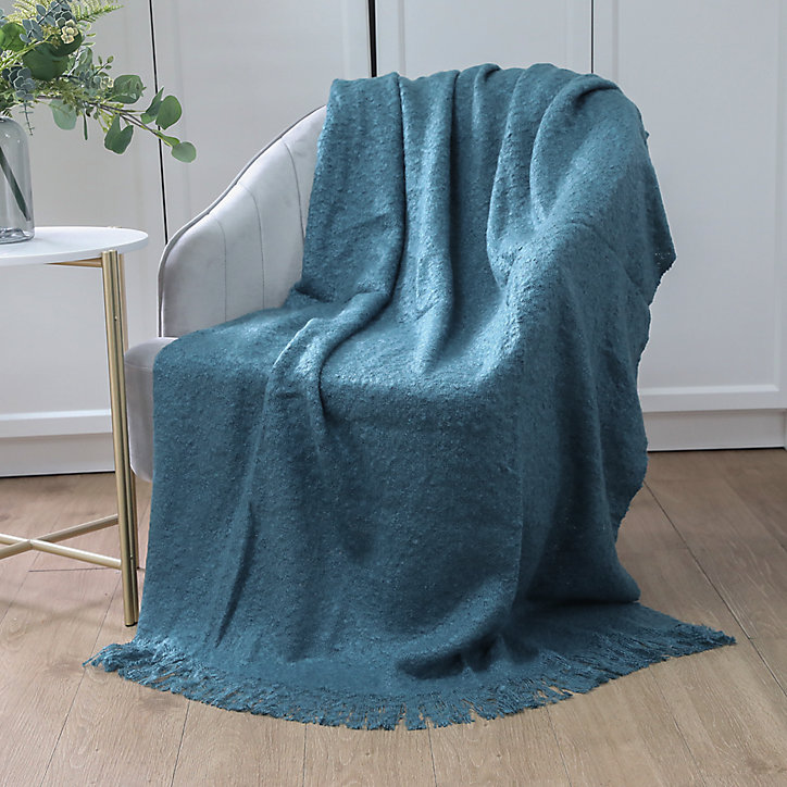 Plaid cocooning effet laine 130 x 150 cm bleu