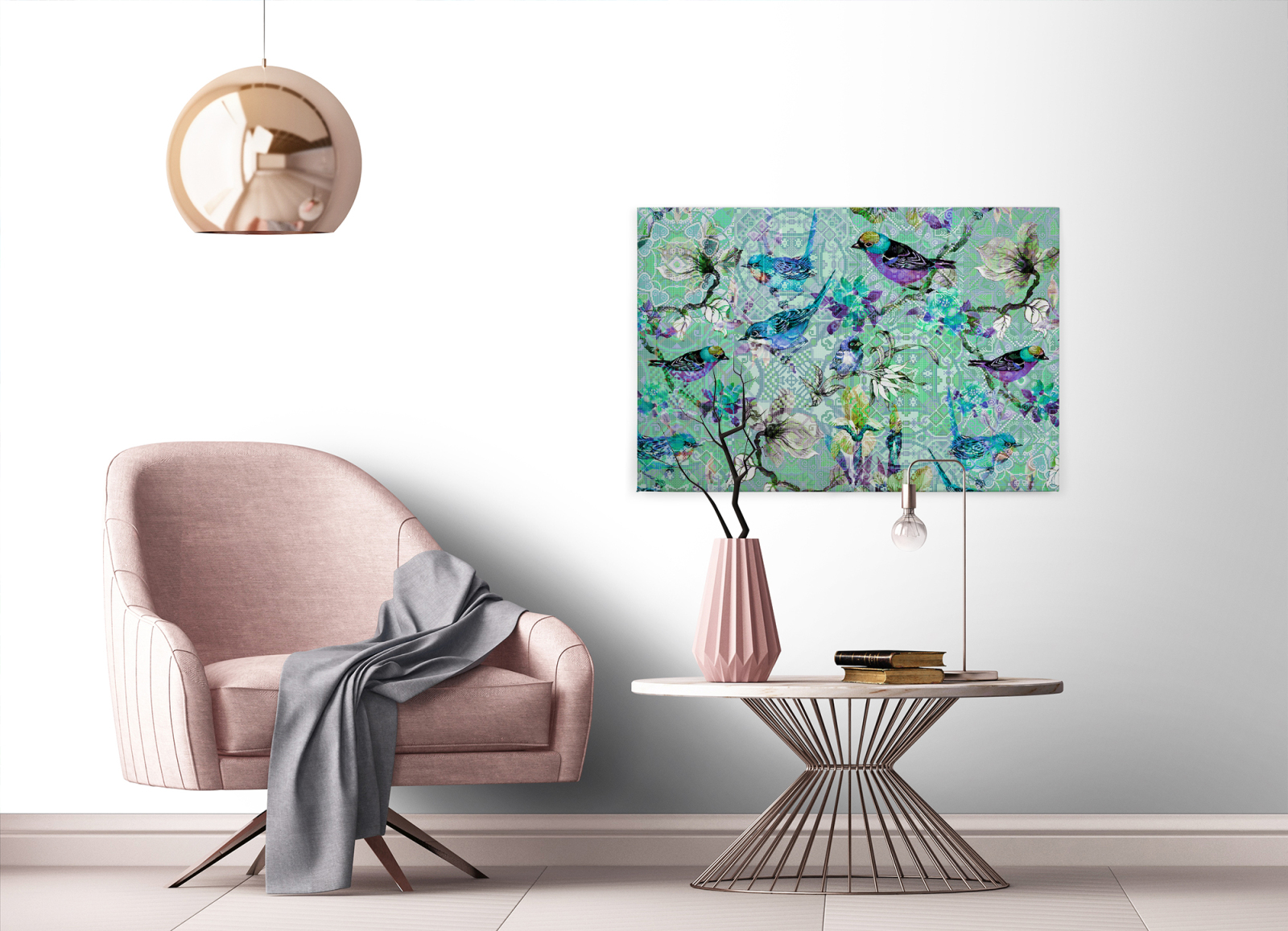 LeinwandbildBUNTE VÖGEL - blau-lila - 90x60 cm
