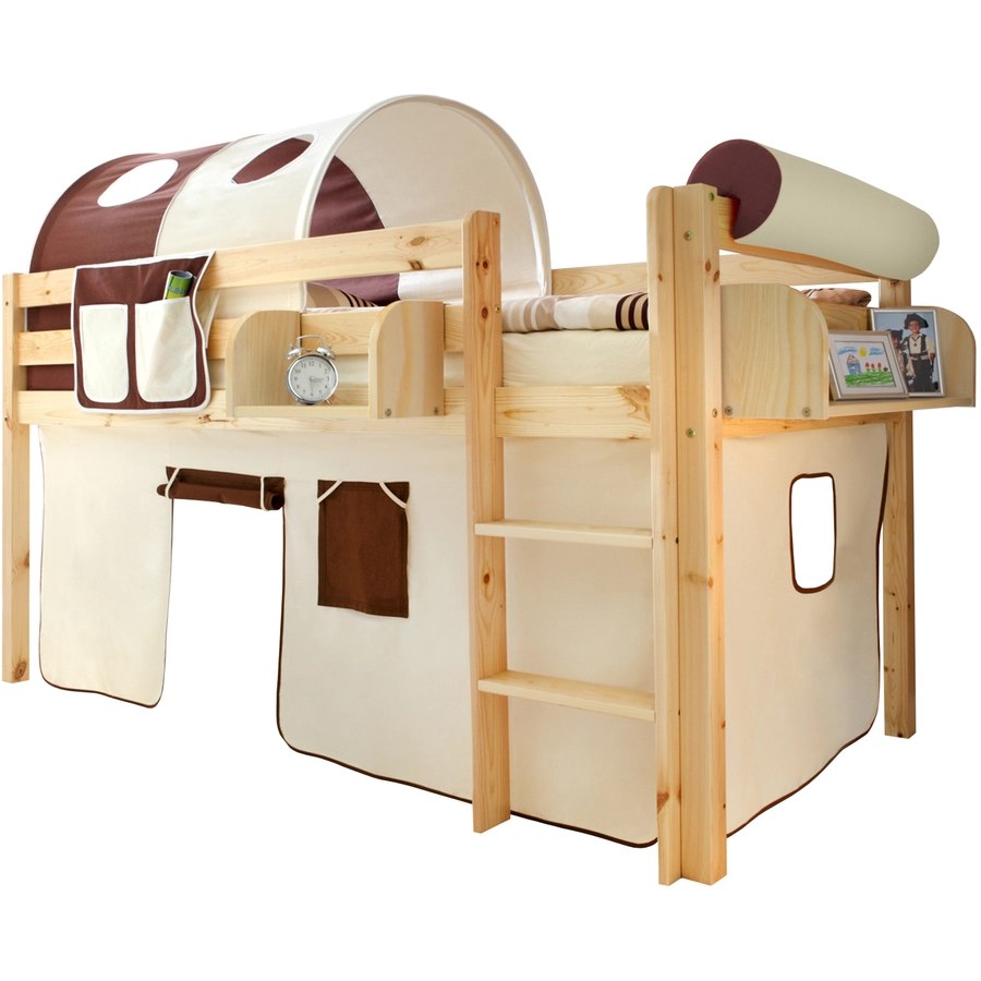 TICAA Hochbett Malte Kiefer Natur Classic Beige-Braun