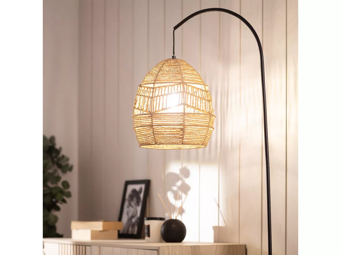 Lampadaire Métal et Papier Tressé Beyawo Naturel