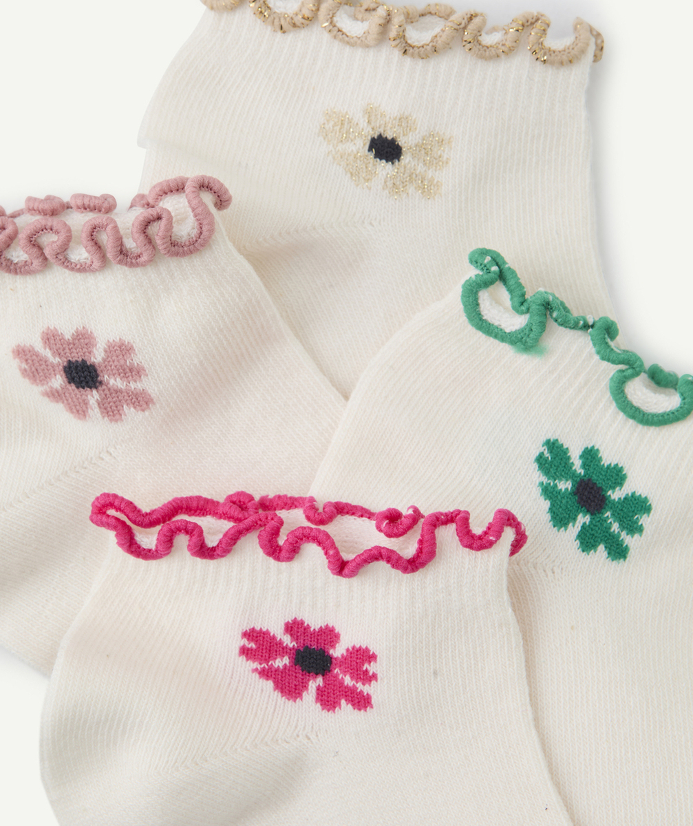 lot de 4 paires de socquettes fille avec festons et motifs fleurs colorées