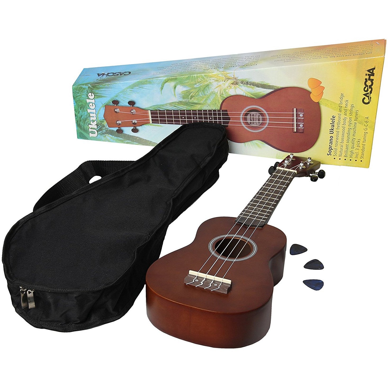 Cascha EH 3953 sopraan ukelele met tas en plectra