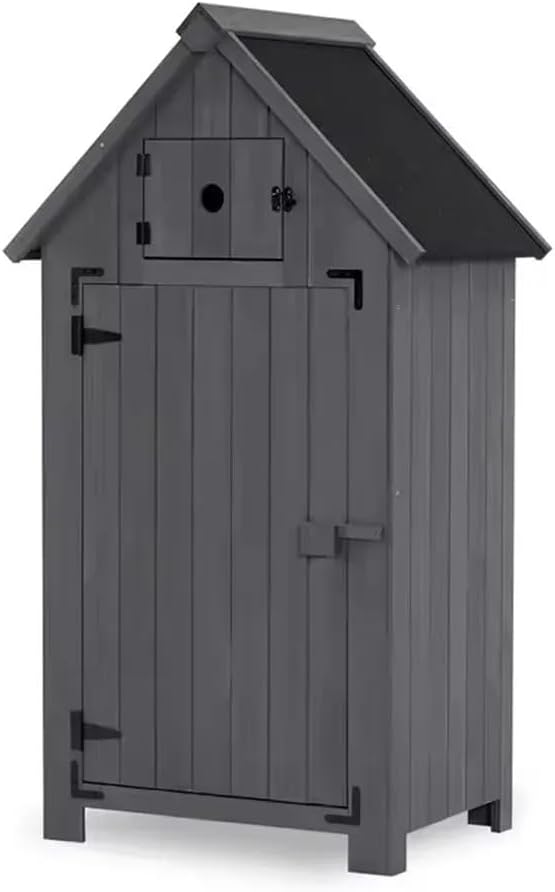 Divit Gartenschrank wetterfest Geräteschuppen Holz Gartenhaus 65 x 46 x 137 cm - Grau