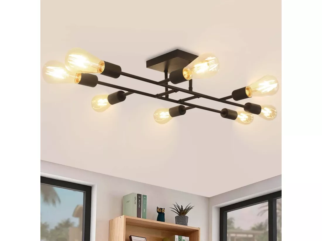 NETTLIFE Plafonnier Salon Noir 8 flammes Vintage Plafonnier E27 Rustique