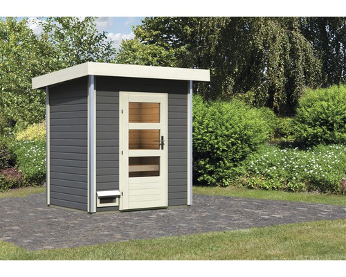 Karibu Opal 1 saunacabine zonder kachel, met houten deur en helder glas, terragrijs/wit