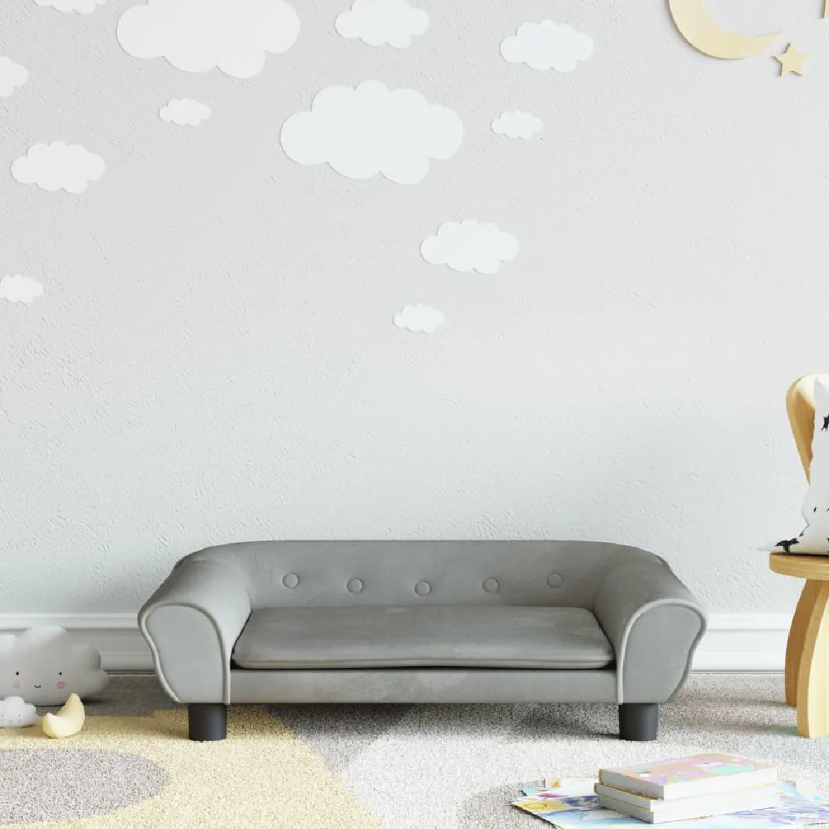 vidaXL Canapé Enfant Velours - Gris clair