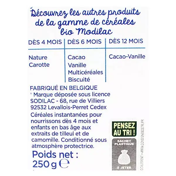 Modalac My Organic Evening Cereal Calm Night A partir de 4 meses 250g