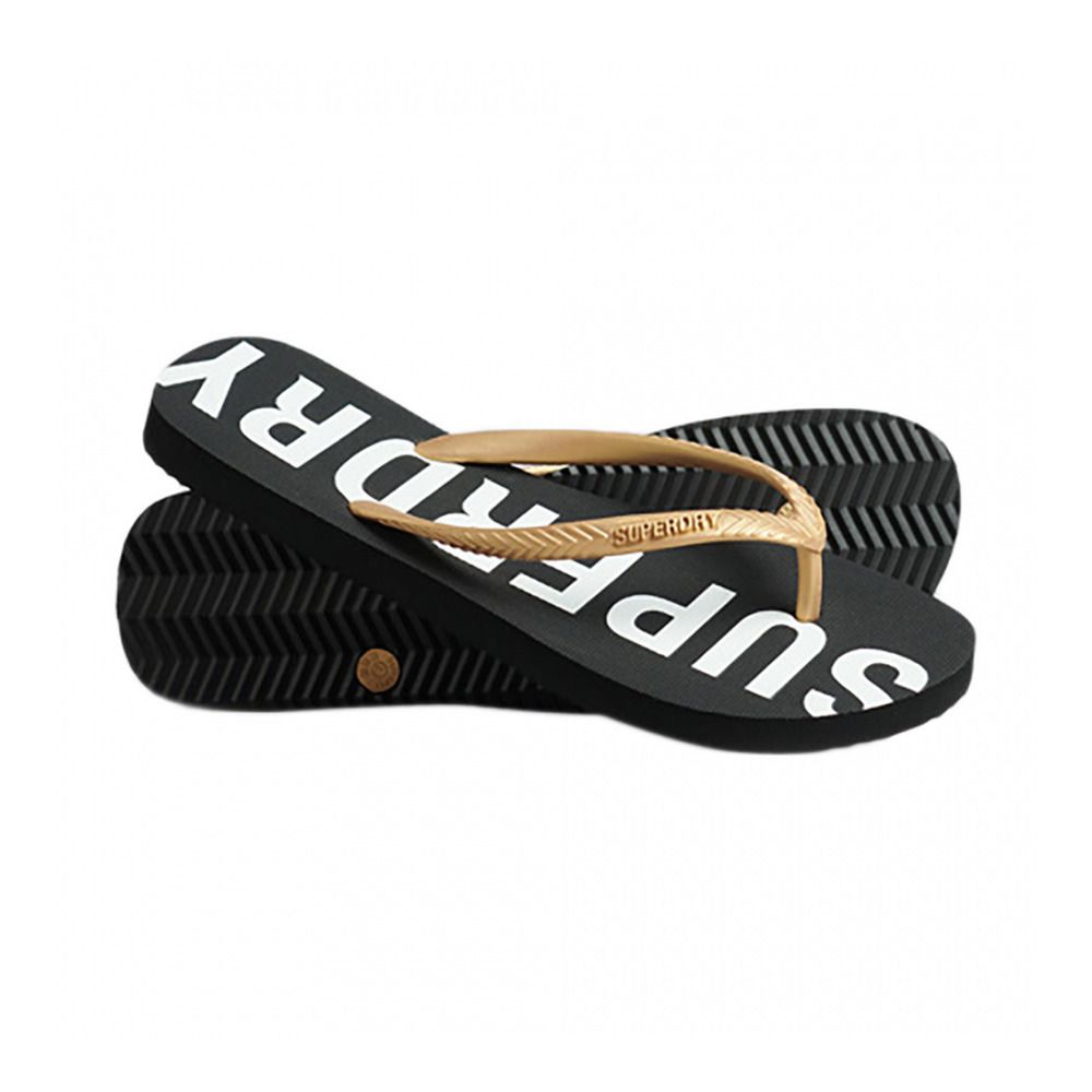 Superdry CODE CORE SPORT FLIP FLOP - Tongs Femme black/metallic gold
