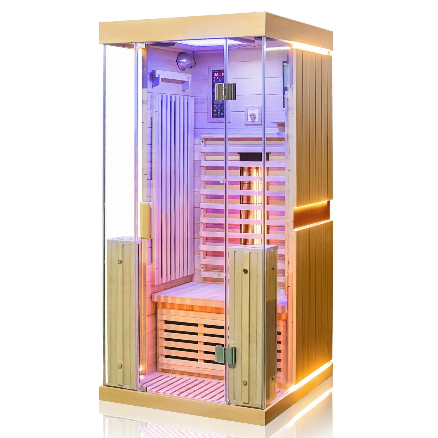 Dewello® Infrarotkabine Infrarotsauna KINGSTON 90cm x 90cm inkl. 3 Vollspektrumstrahler, 4 Karbonstrahler, Farblicht,LED