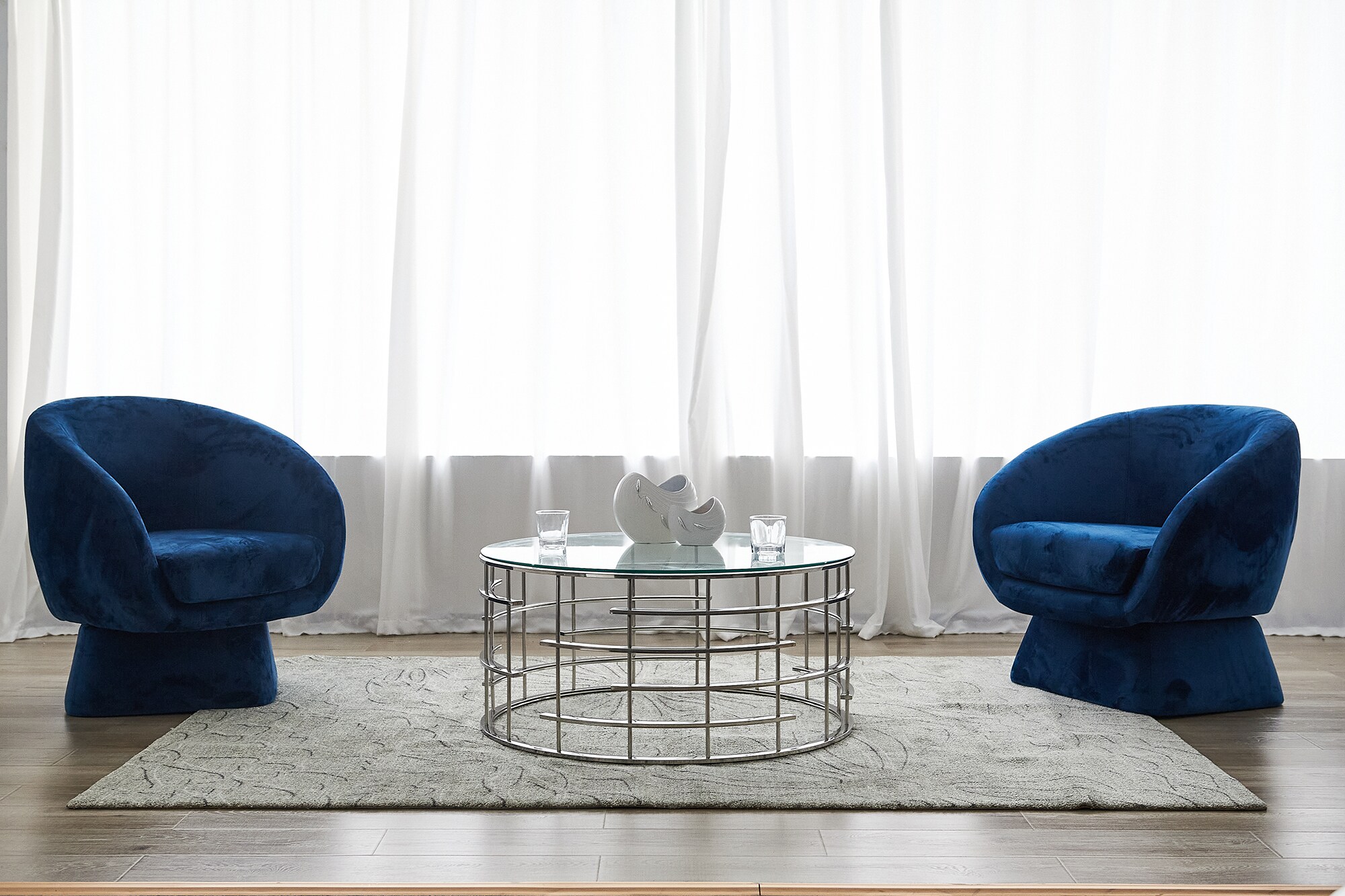 Couchtisch Ø 80 cm silber Glastisch Beistelltisch Sofatisch Wohnzimmertisch