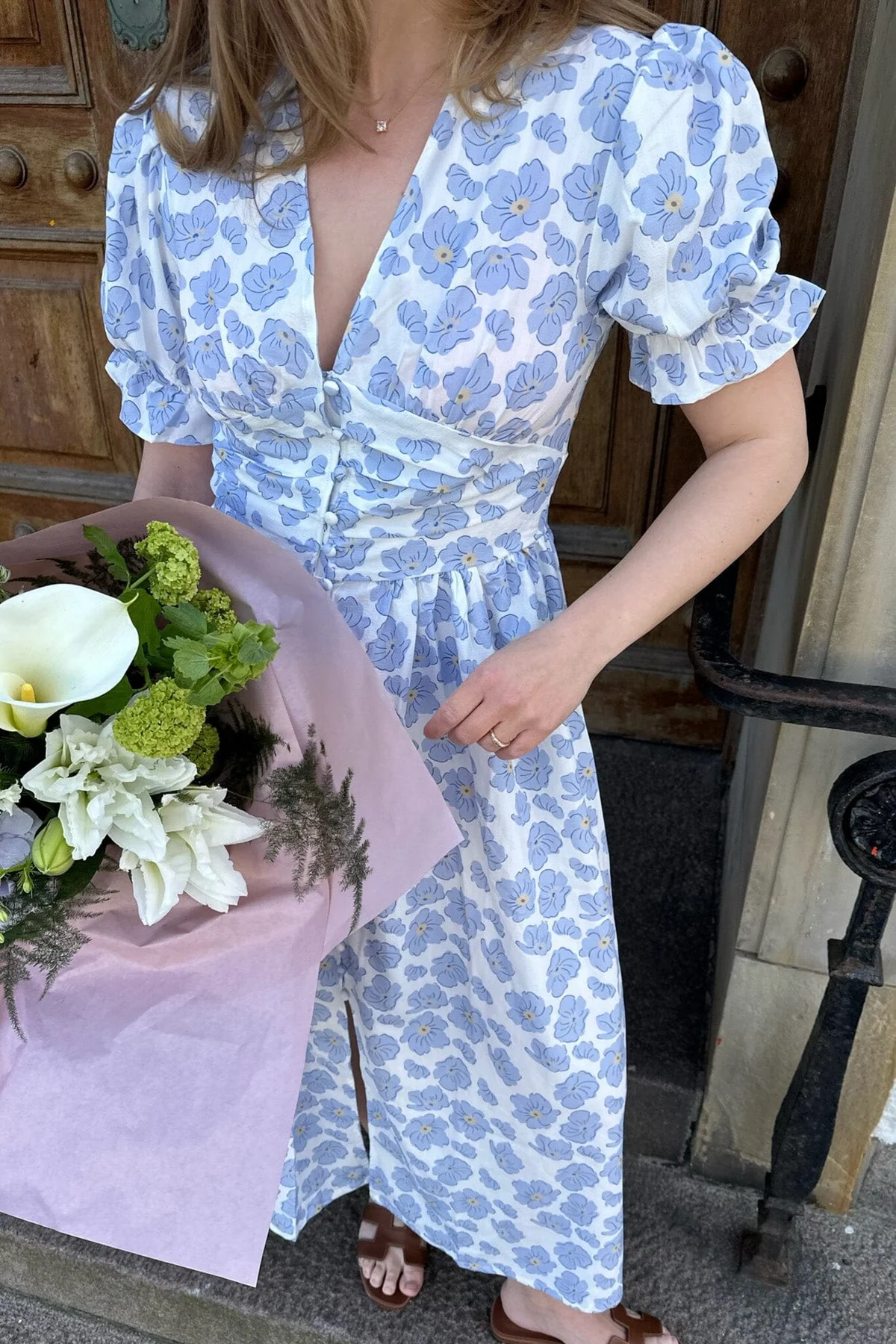 BYIC Adelic Long Ss Dress bdf blue dazzling flower