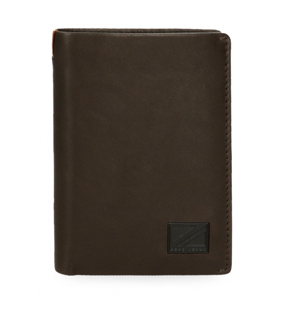 Carteira vertical Pepe Jeans Marshal em couro com porta-moedas, marrom