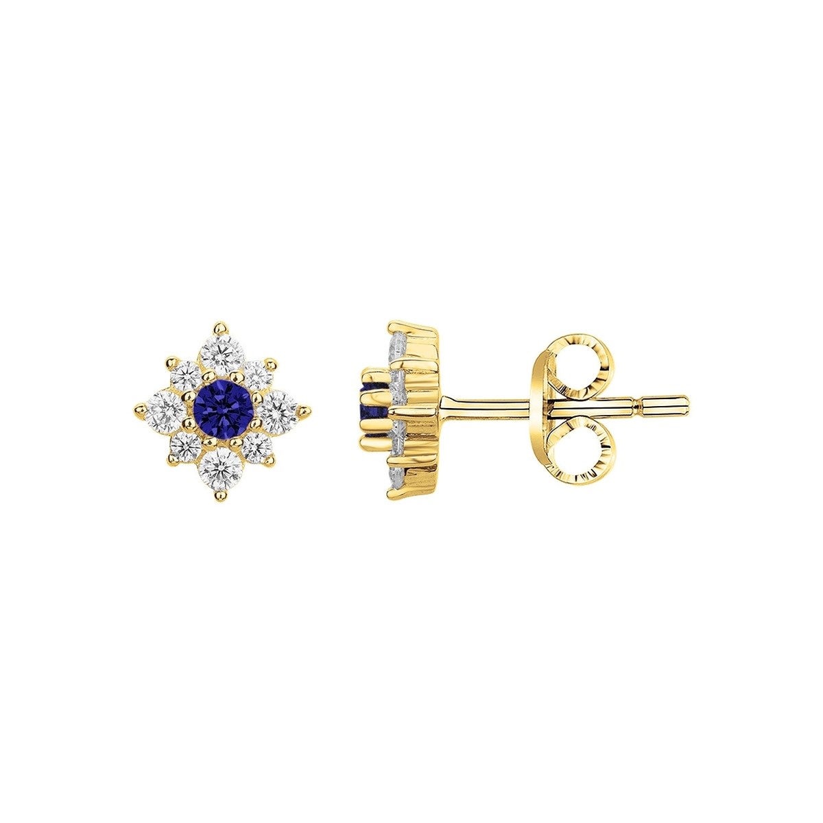Boucles d'oreilles clous en Plaqué Or avec spinelle bleu saphir