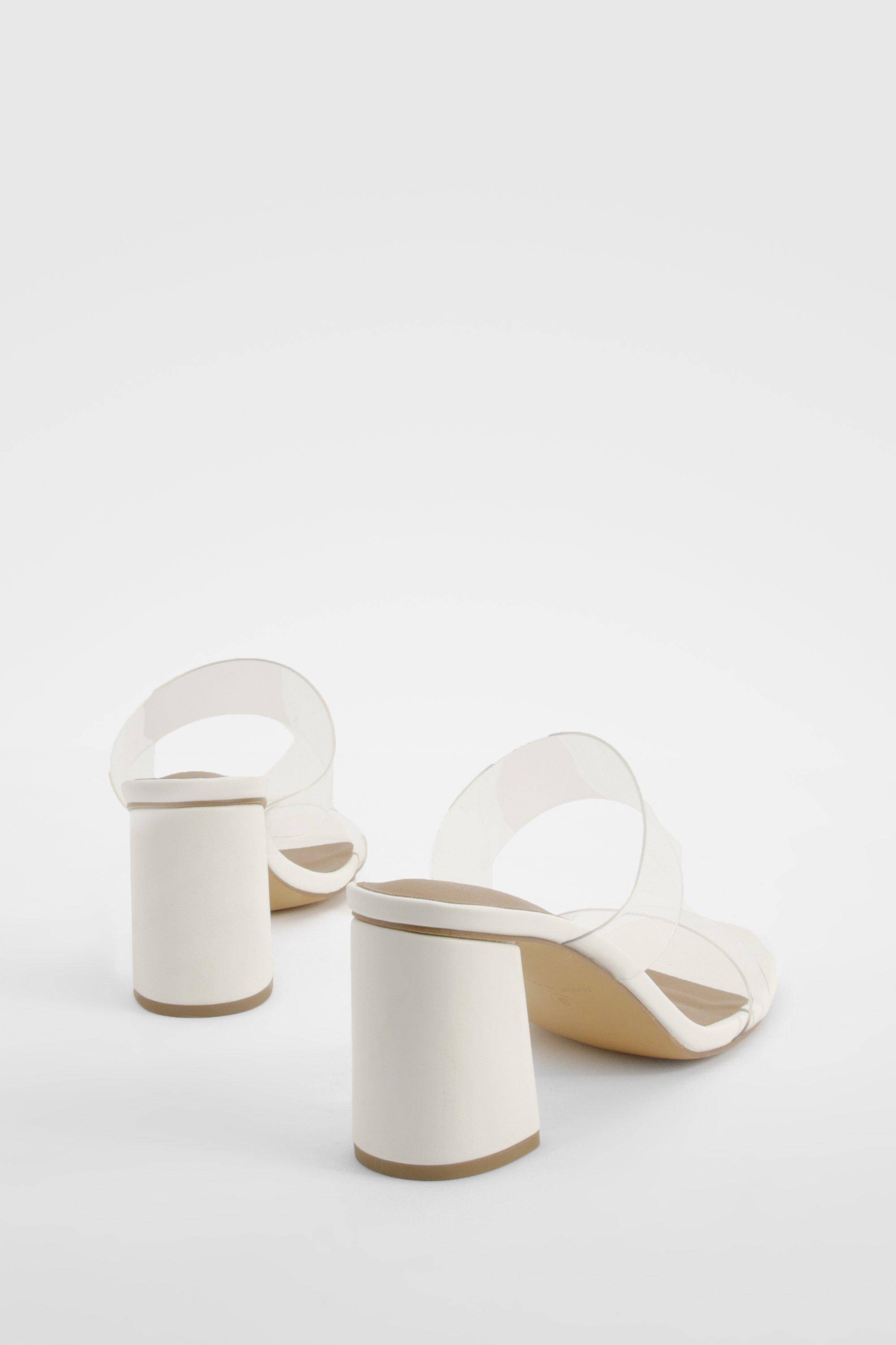 boohoo Mules à talon bloc, double bride transparente, coupe large