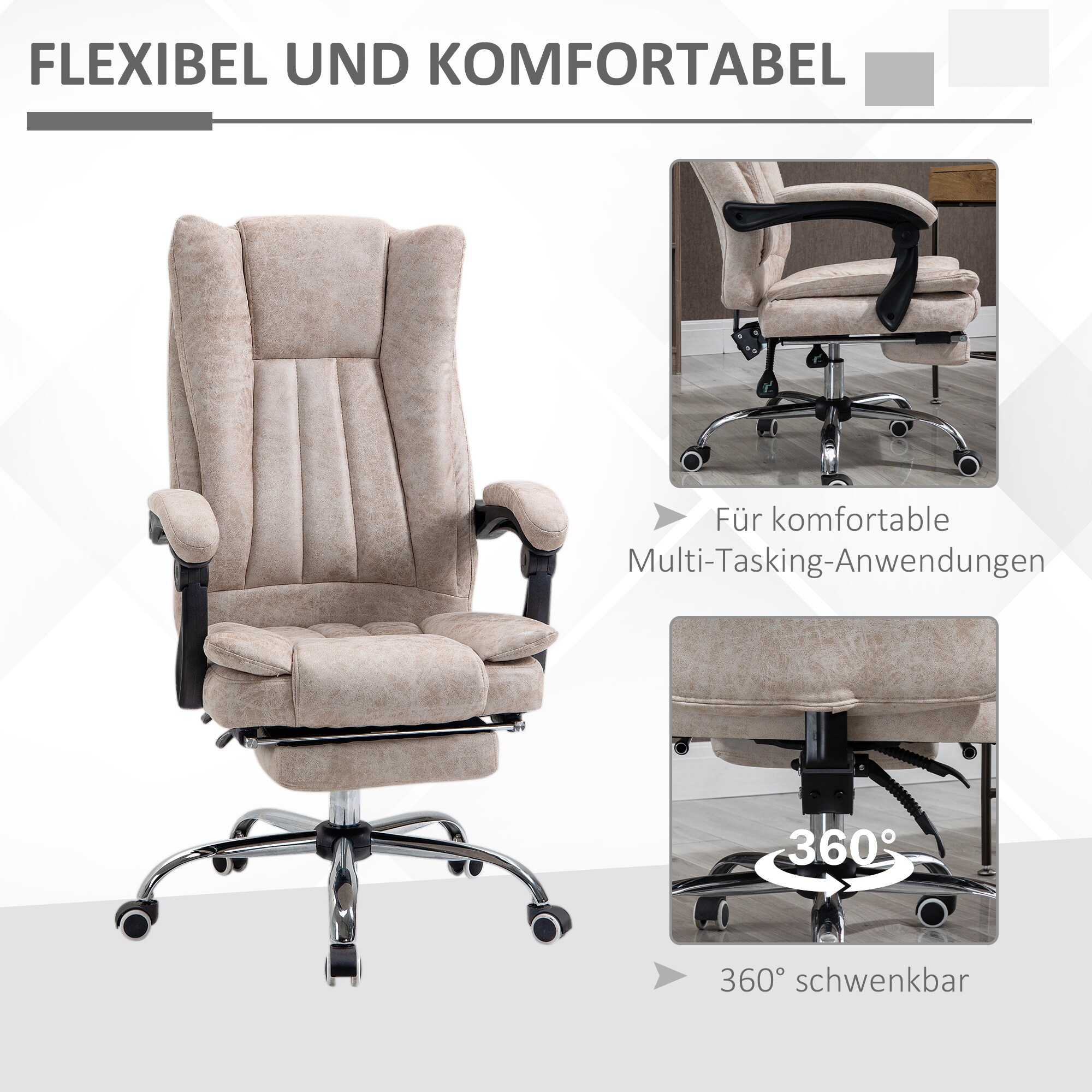 Vinsetto Bürosessel mit Wippfunktion, ergonomisch, Kunstleder Schwarz/Beige 63 x 71 x 110-118 cm (BxTxH)