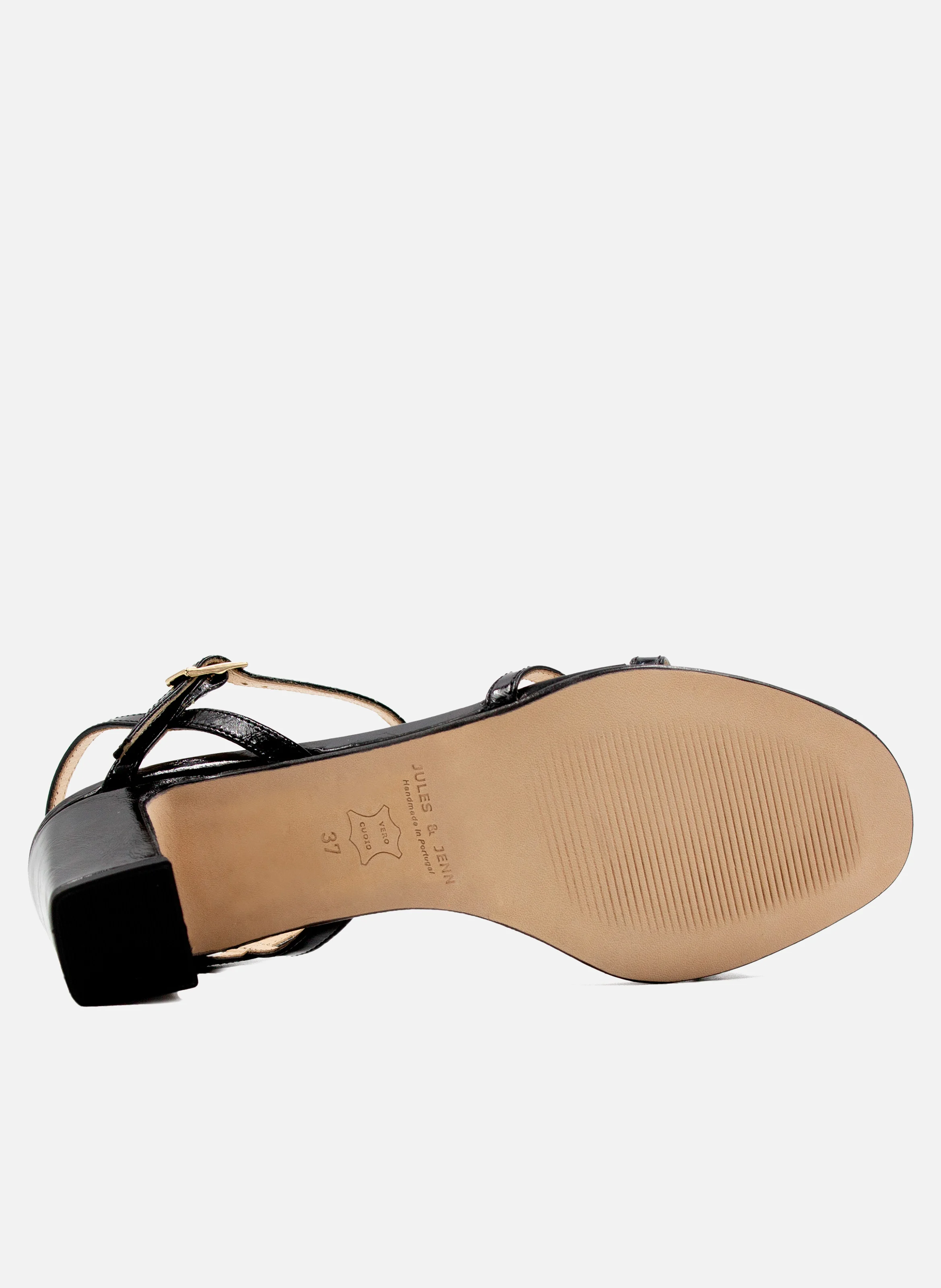 Sandales talon épurées cuir vernis | Noir