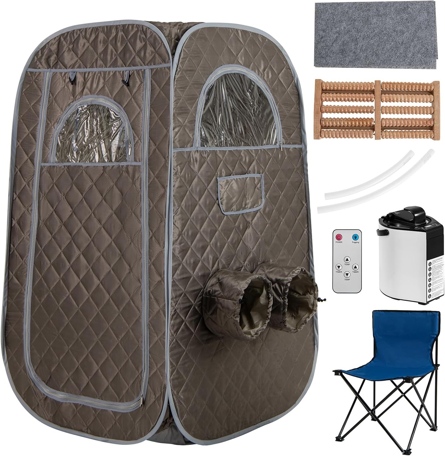 COSTWAY tragbare Dampfsauna, Heimsauna für 1-2 Personen mit 3 Liter Dampfgenerator, Timer, Fernbedienung, Fußmassagegerät & Klappstuhl, Saunazelt Sitzsauna Zuhause, 89 x 89 x 149 cm (Grau)