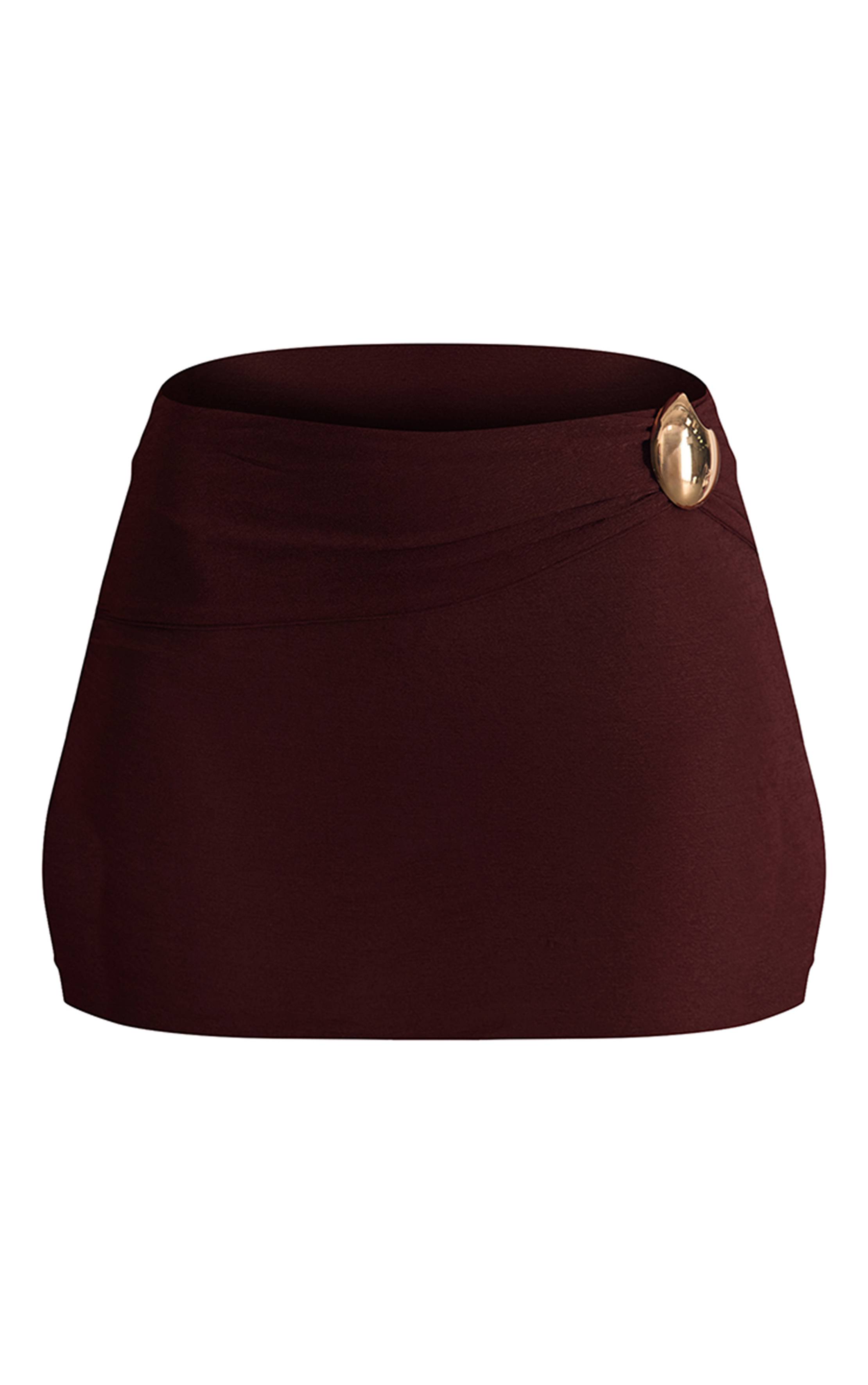 Marron Ensemble Jupe Courte Avec Détails Dorés