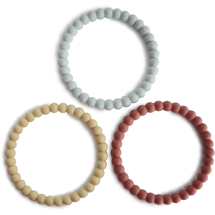 mushie Beißring Perlen-Armband, MellowTerracottaPeriwinkle, 3 Stück