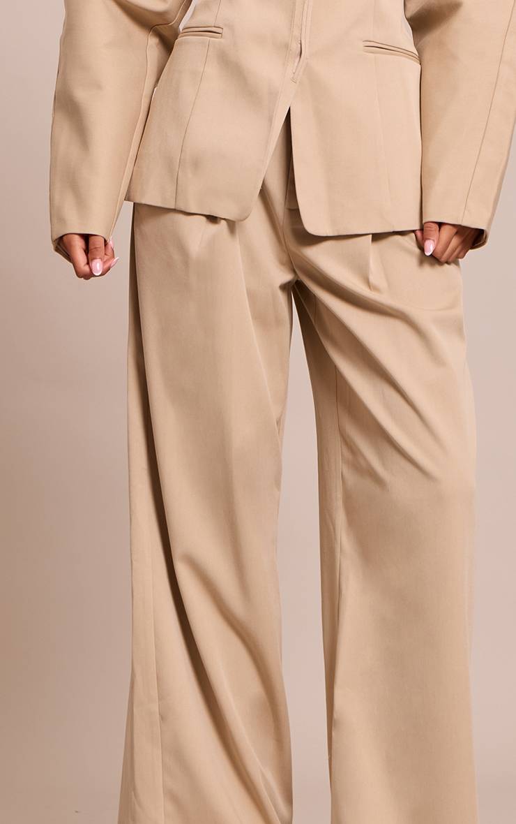Sable Pantalon Taille Haute À Jambes Larges Avec Plis Devant En Tissu Tissé Premium Ensemble Coordonné
