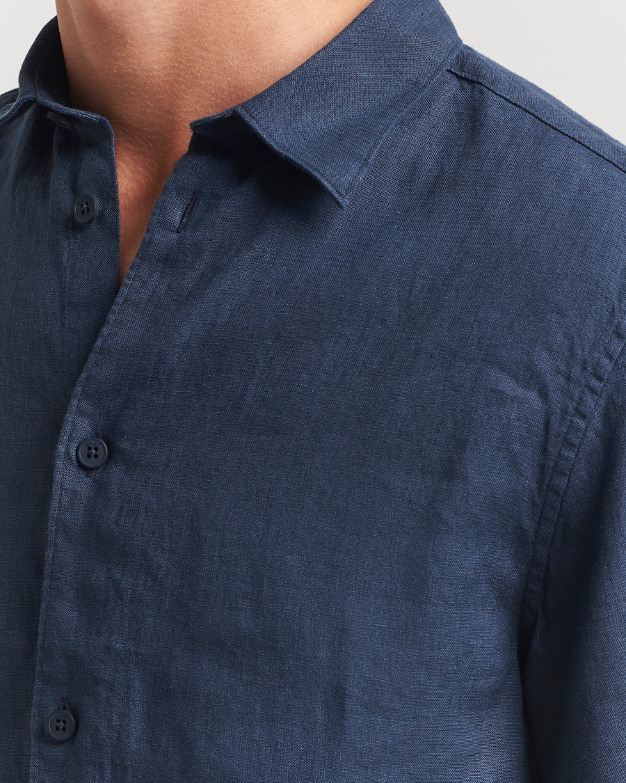 NN07 Enzo Linen Short Sleeve Shirt Navy Blue