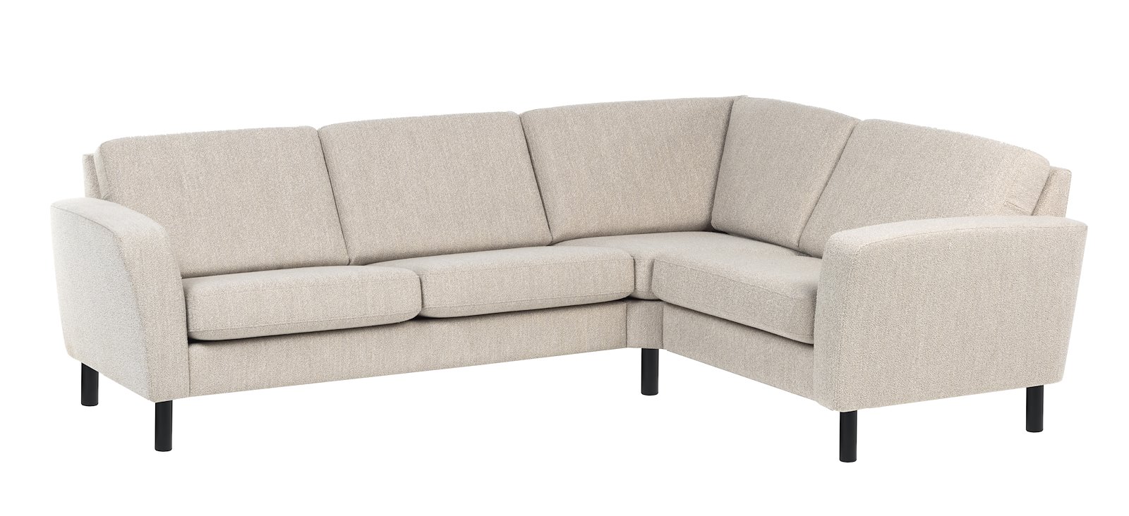 Slogen hjørnesofa 2-seter hjørne 1,5-seter. Tekstil Dragon Sand med standard ryggpute. Vange A og sortlakkerte metallben.