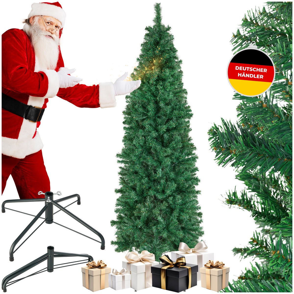 Kerstboom tectake Comet, diverse maten, kunstmatig in groen, met dichte naalden, gepoedercoate metalen standaard met kunststof doppen