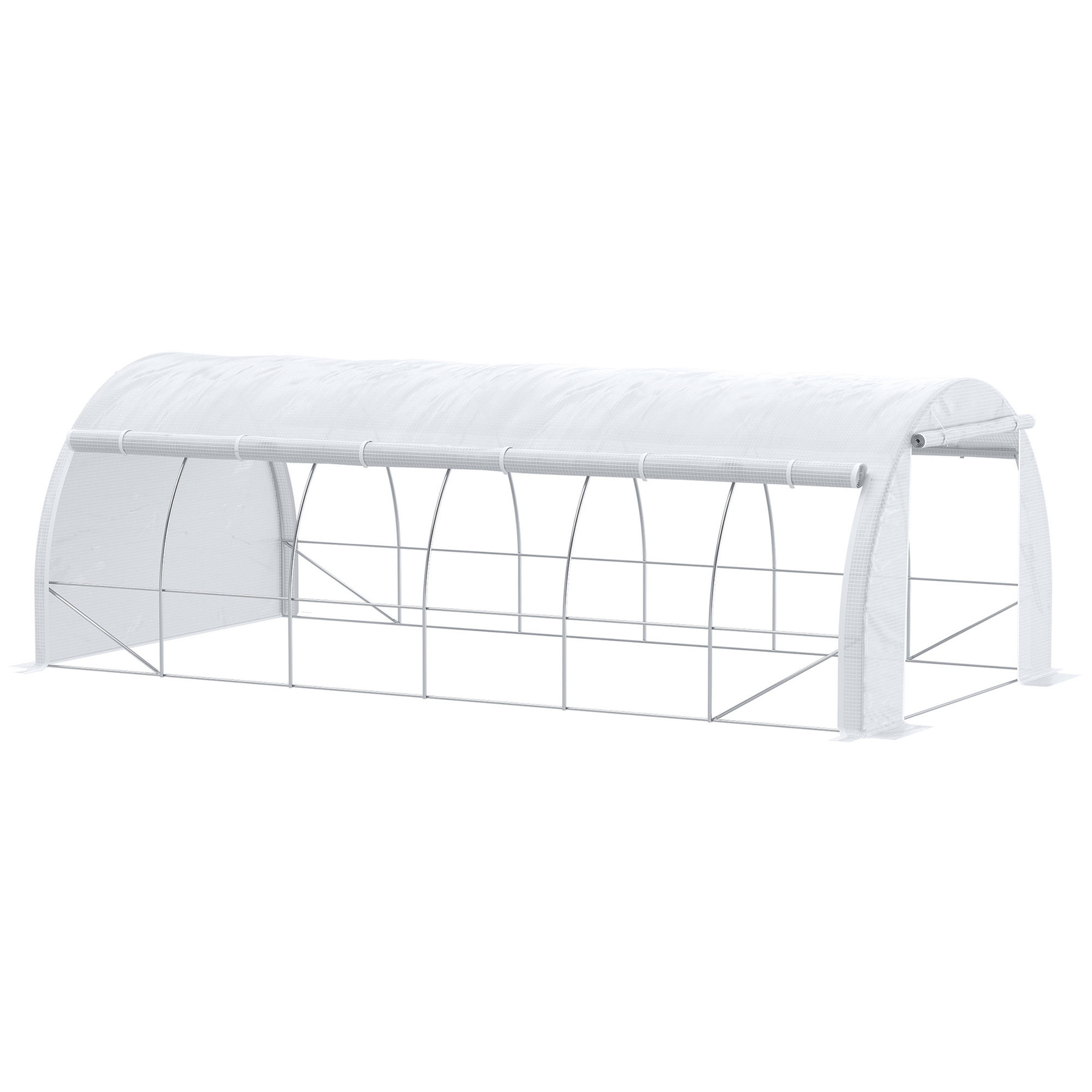 Estufa de jardim Outsunny 6x3x2 m com porta e 12 janelas de enrolar, feita de polietileno de 140 g/m² e aço galvanizado, para cultivo de plantas e flores, branca.