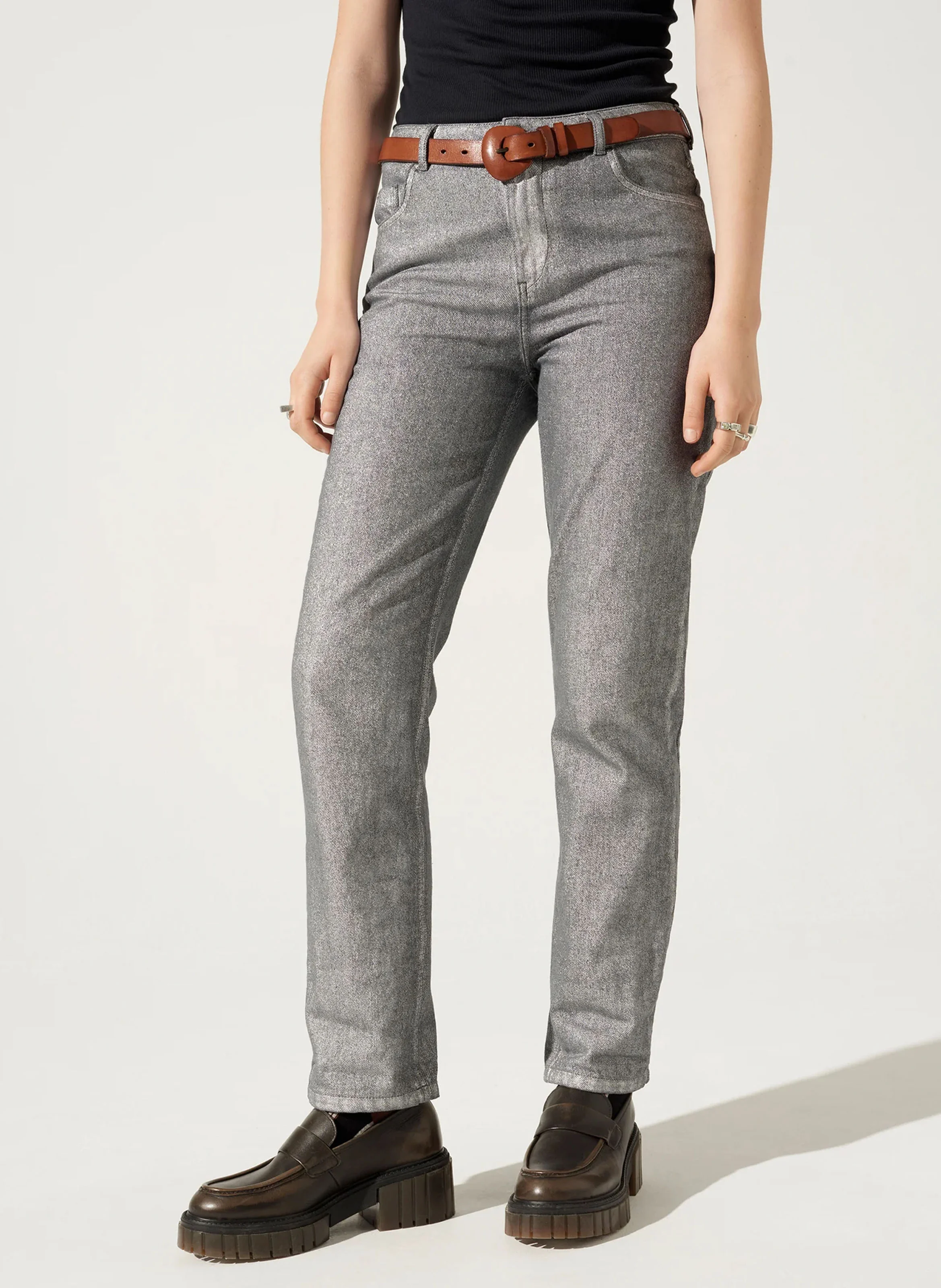 SARA - Jean slim taille haute en coton | Gris