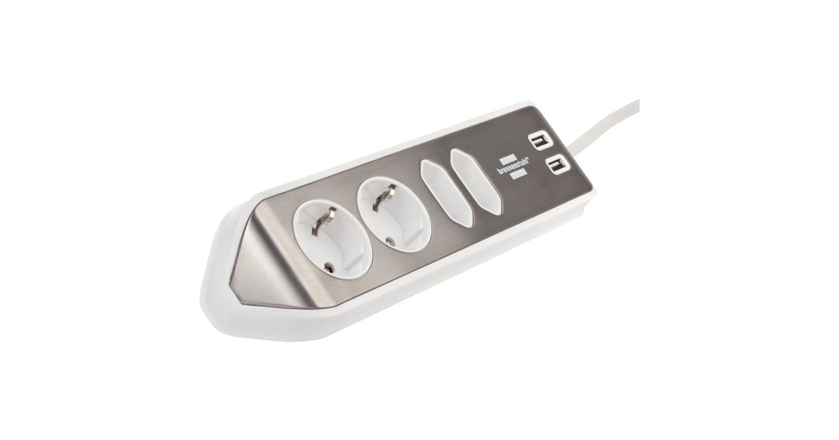 BrennenstuhlEstilo Hoekstekkerdoos 4-voudig stekkerdoos  (Wit/roestvrij staal, 2x USB)