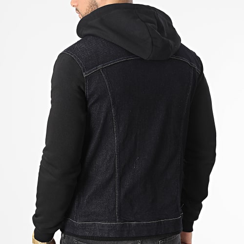 Veste Jean Zippée Capuche FR32 Bleu Brut Noir