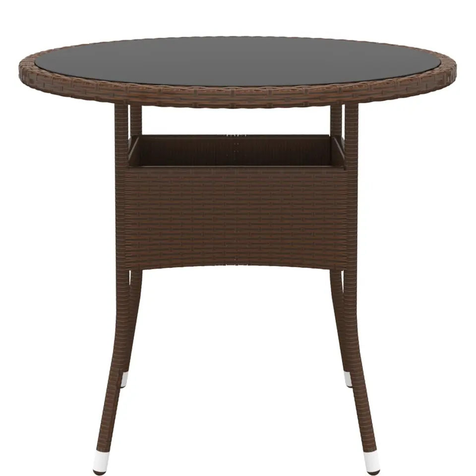 vidaXL - Tuintafel - Bruin - Gehard glas en poly rattan - Ø80x75 cm