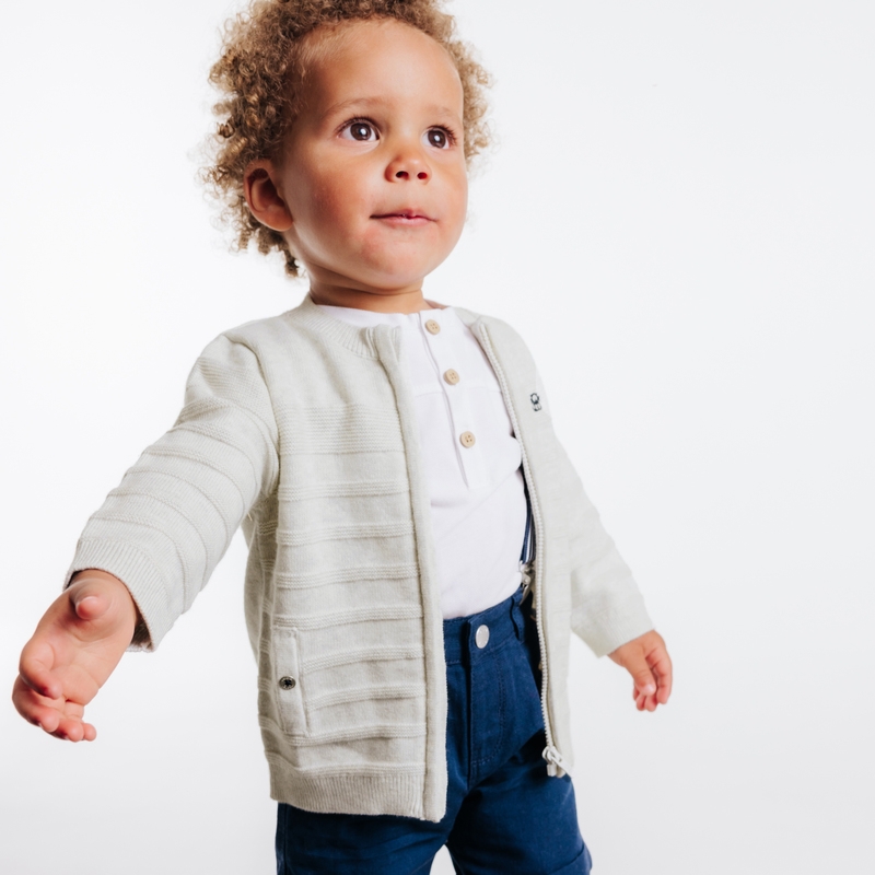 Gilet zippé maille fantaisie blanc bébé garçon
