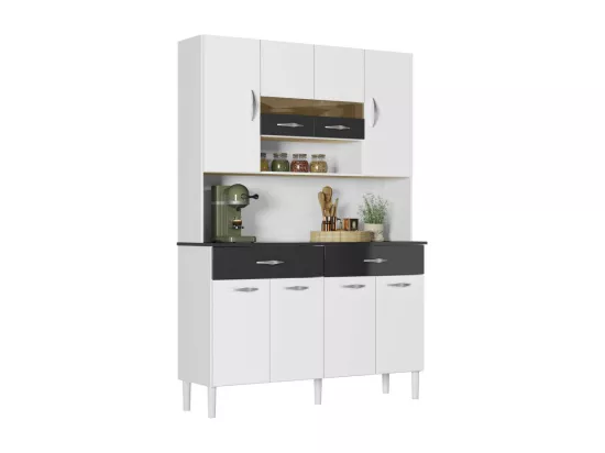 Buffet 8 Portes 2 Tiroirs 9 Niches Blanc et Noir Vogue L 122.5 H 176 P 36.3 cm
