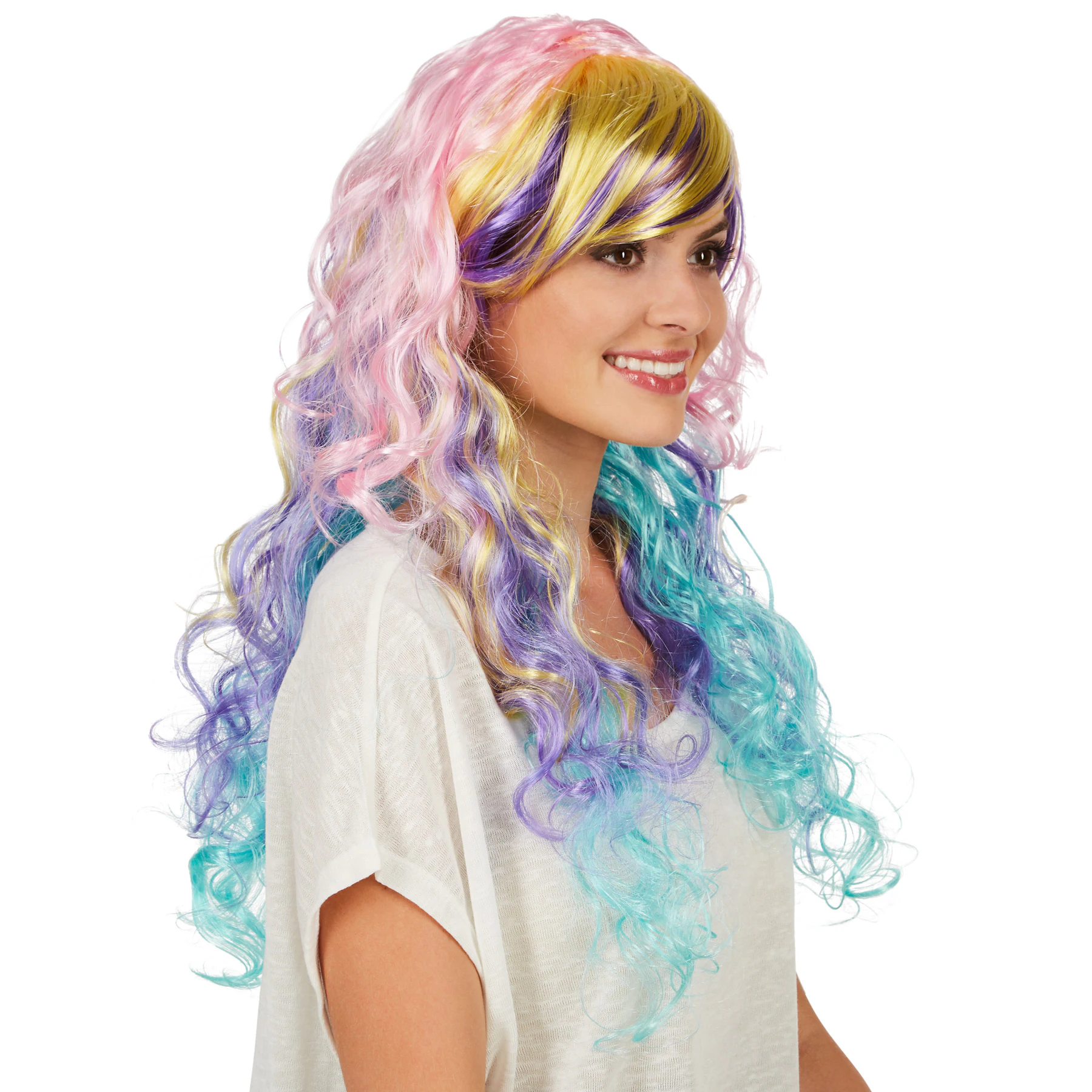 tectake® Frauenperücke Locken Ombré Pastell