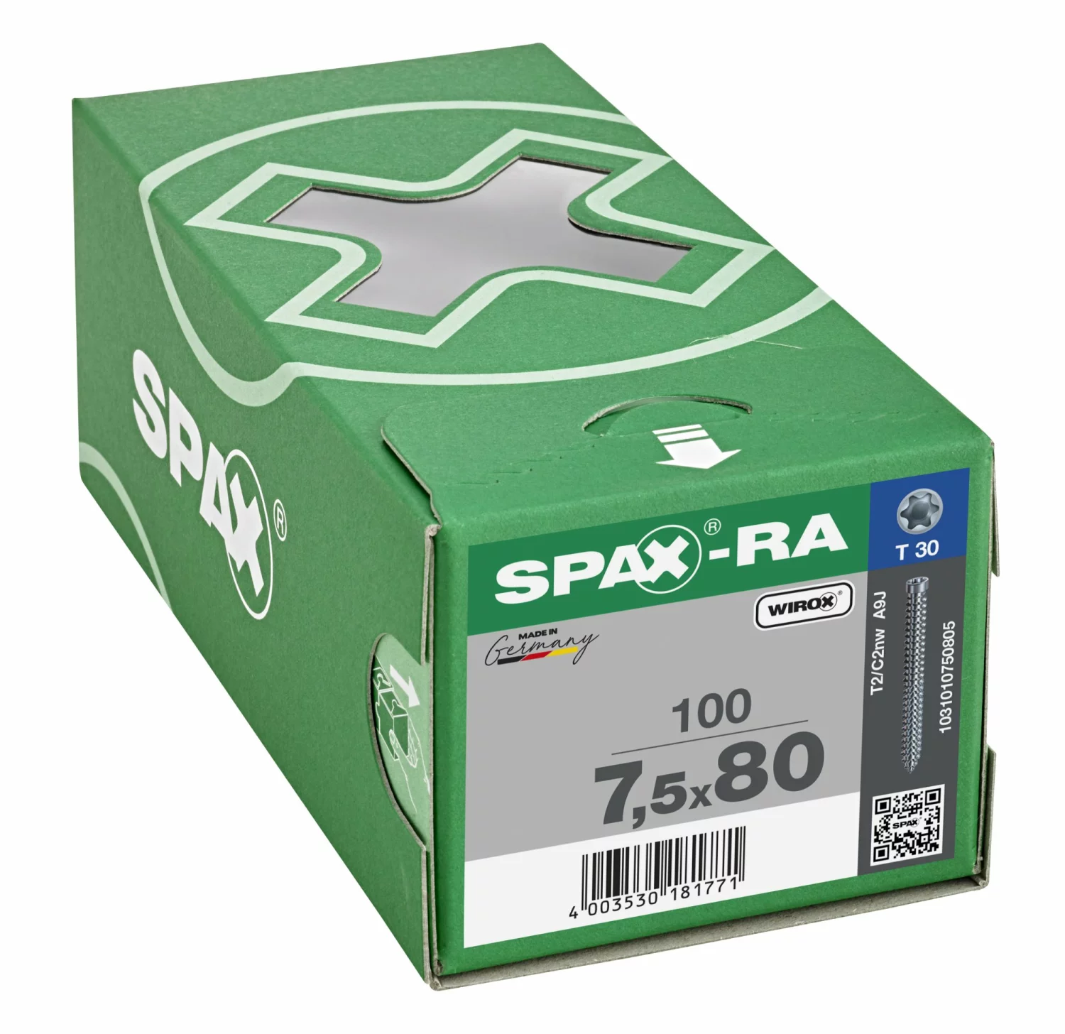 SPAX-Ra 1031010750805 Kozijnschroef, Cilinderkop, 7.5 x 80, Voldraad, T-STAR plus TX30, - WIROX - 100 stuks