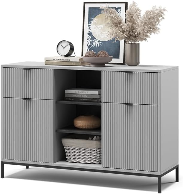 Vicco Kommode Eliza, Grau, 120 x 81.2 cm mit 2 Schubladen und 2 Türen