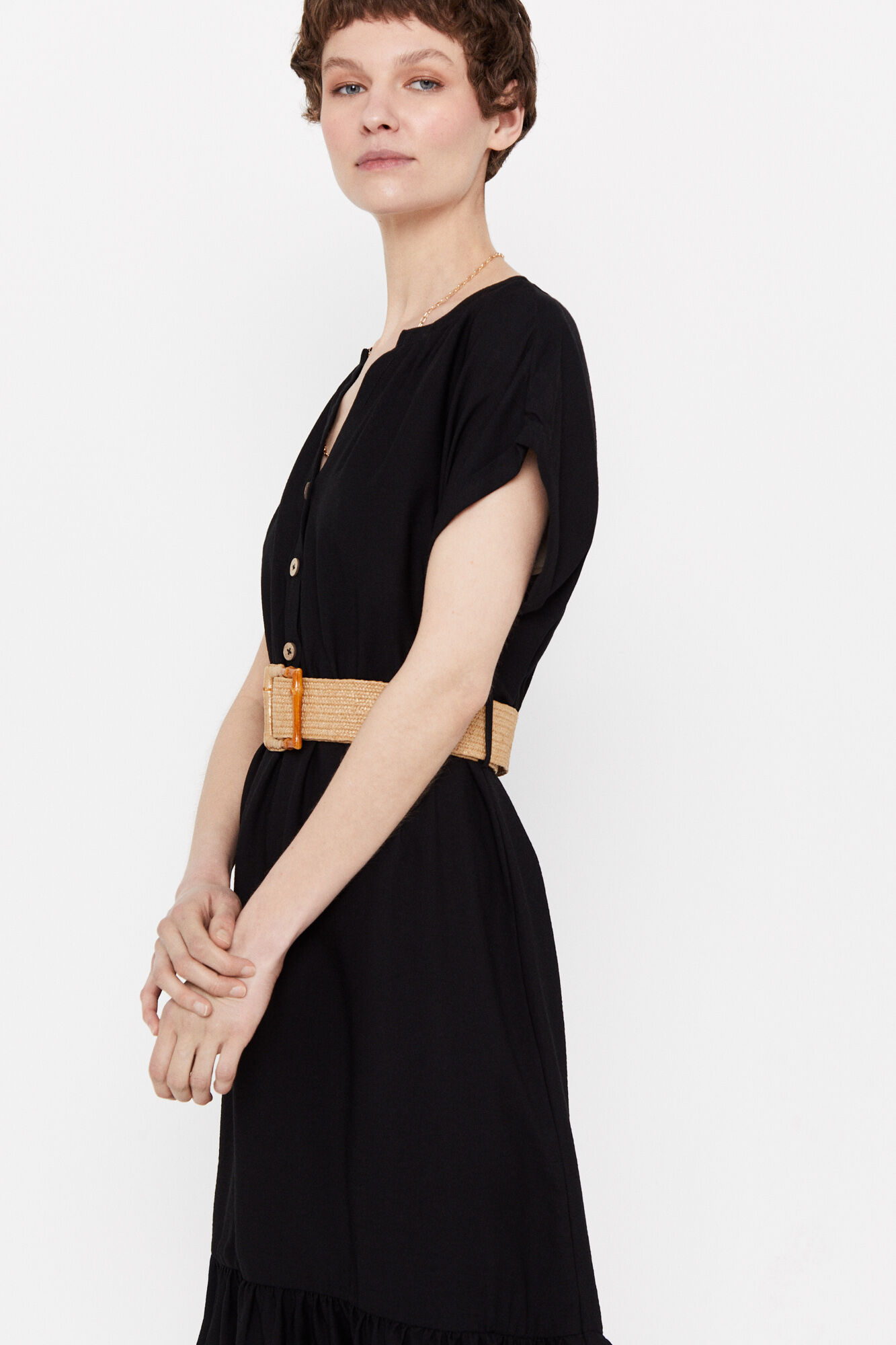 Vestido confortável com cinto - Preto