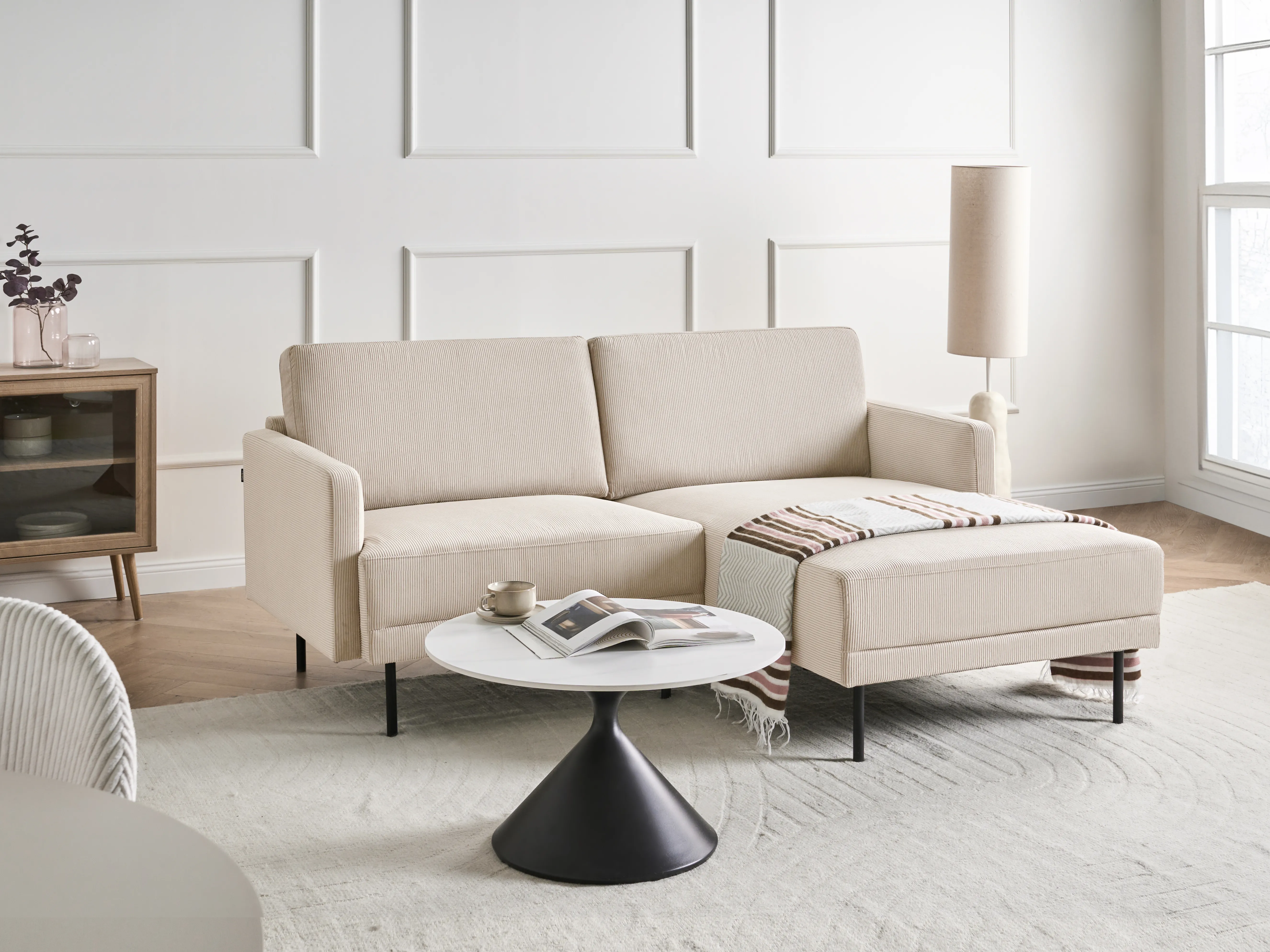 Hoekbank 2-zits BREDA Corduroy Beige linkszijdig