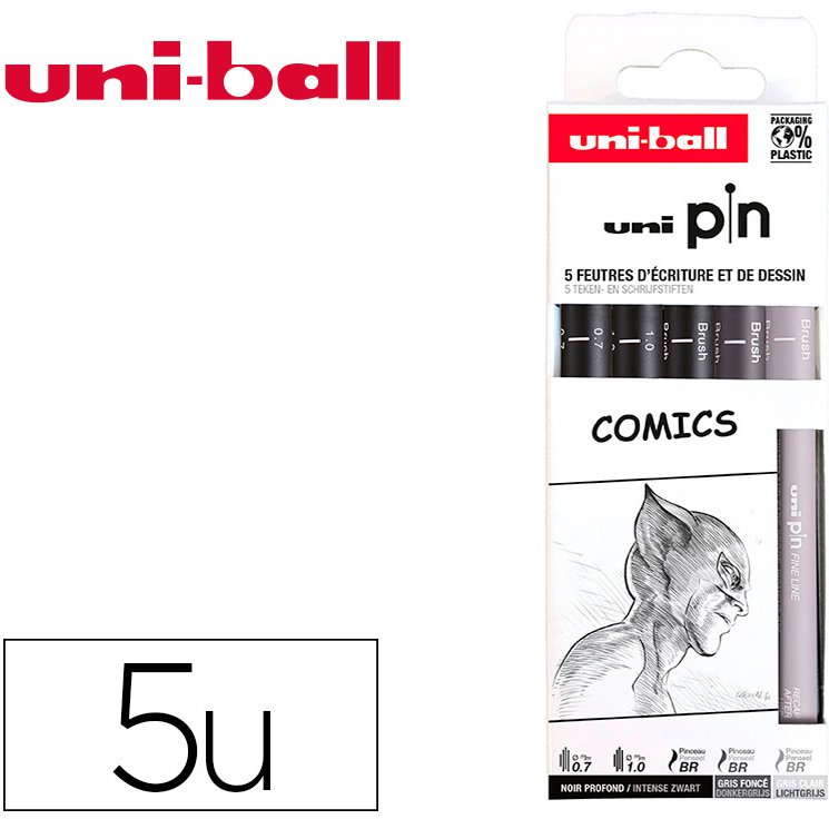 Pochette uni-ball 5 feutres pointe calibree 0.7 gc/gf/n   coloris noir