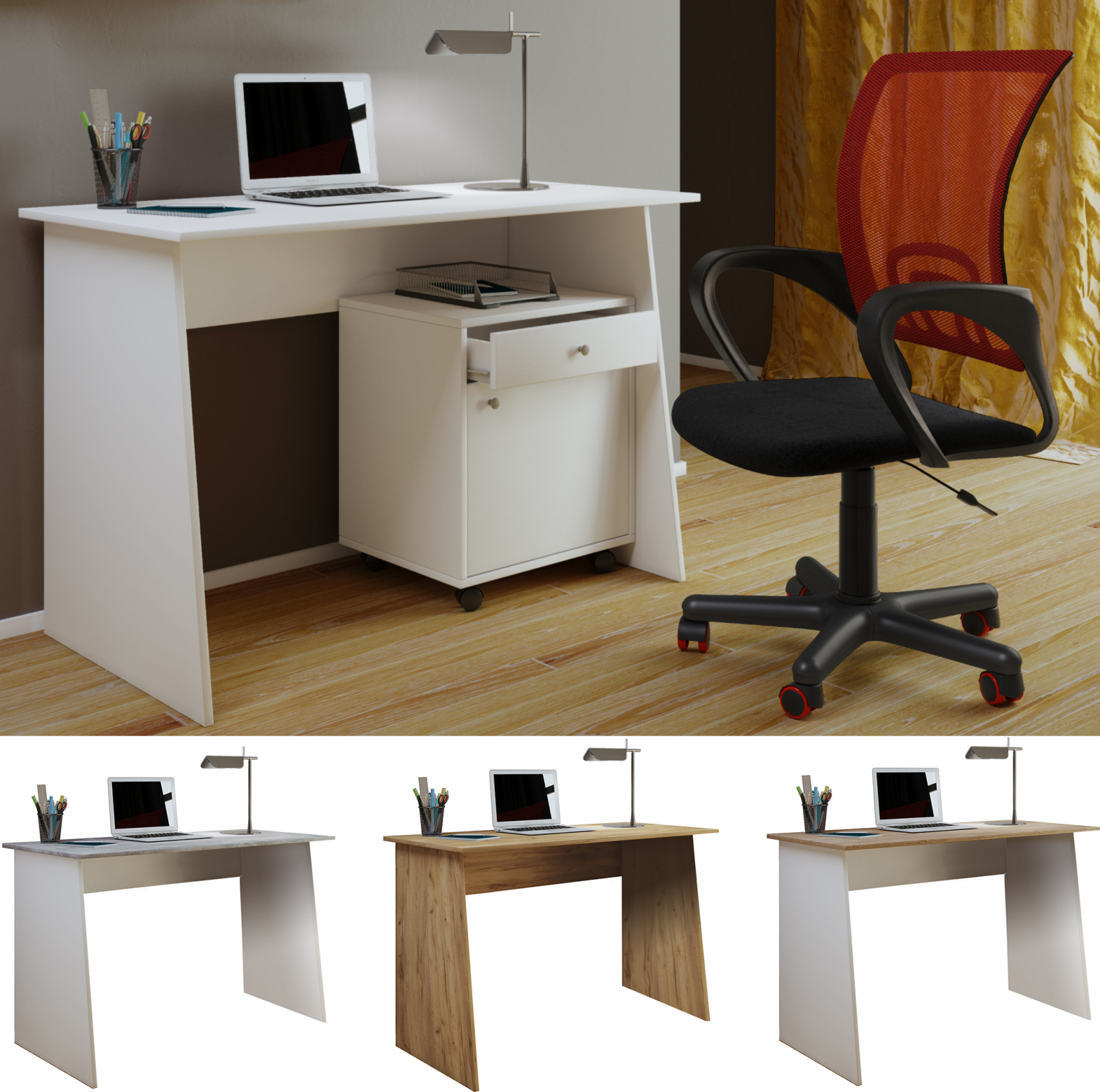 Schreibtisch MASOLA MAXI - weiß-Beton-Optik - 110 cm