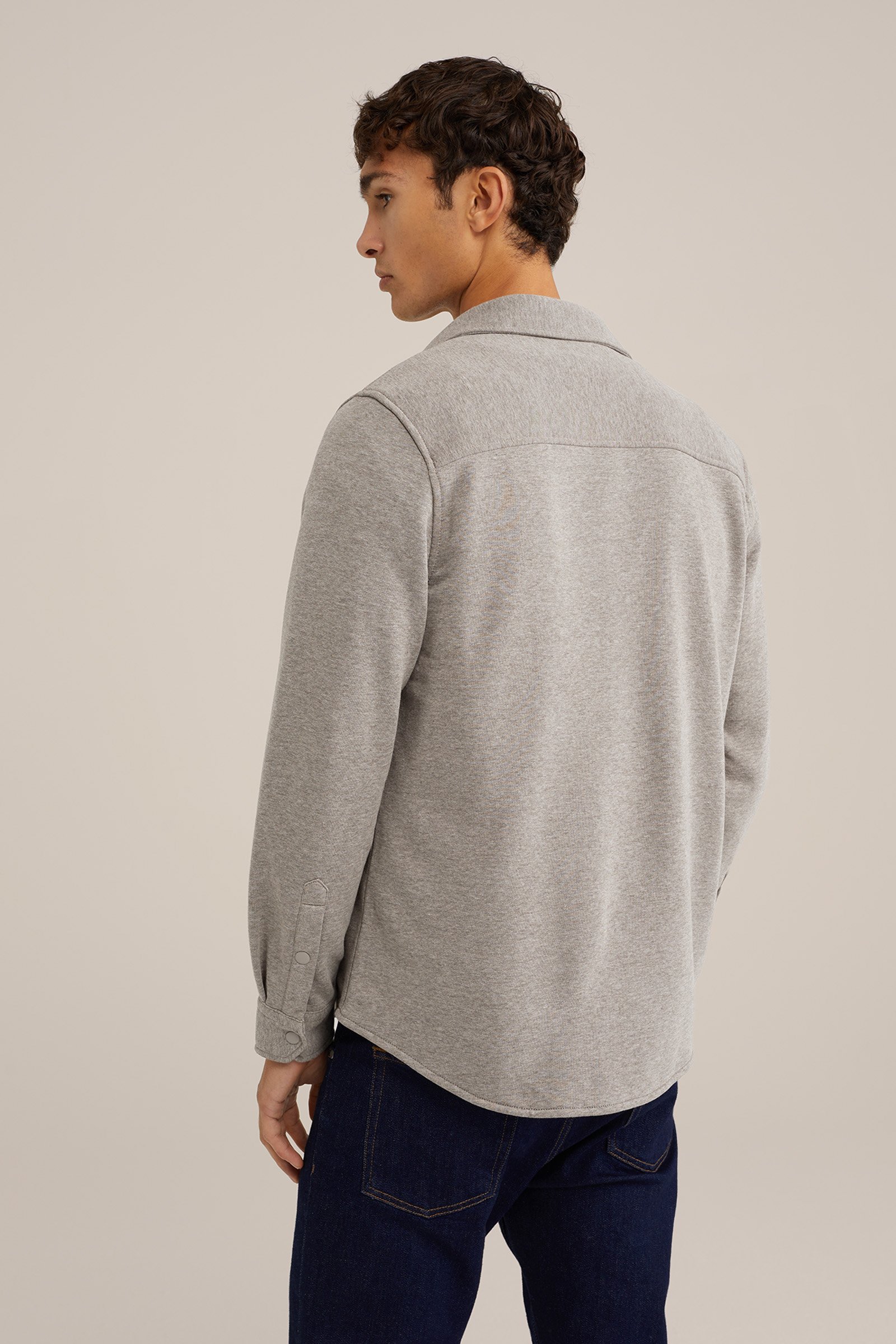 gebreid smart overshirt van katoenmix Fundamentals Lichtgrijs gemeleerd