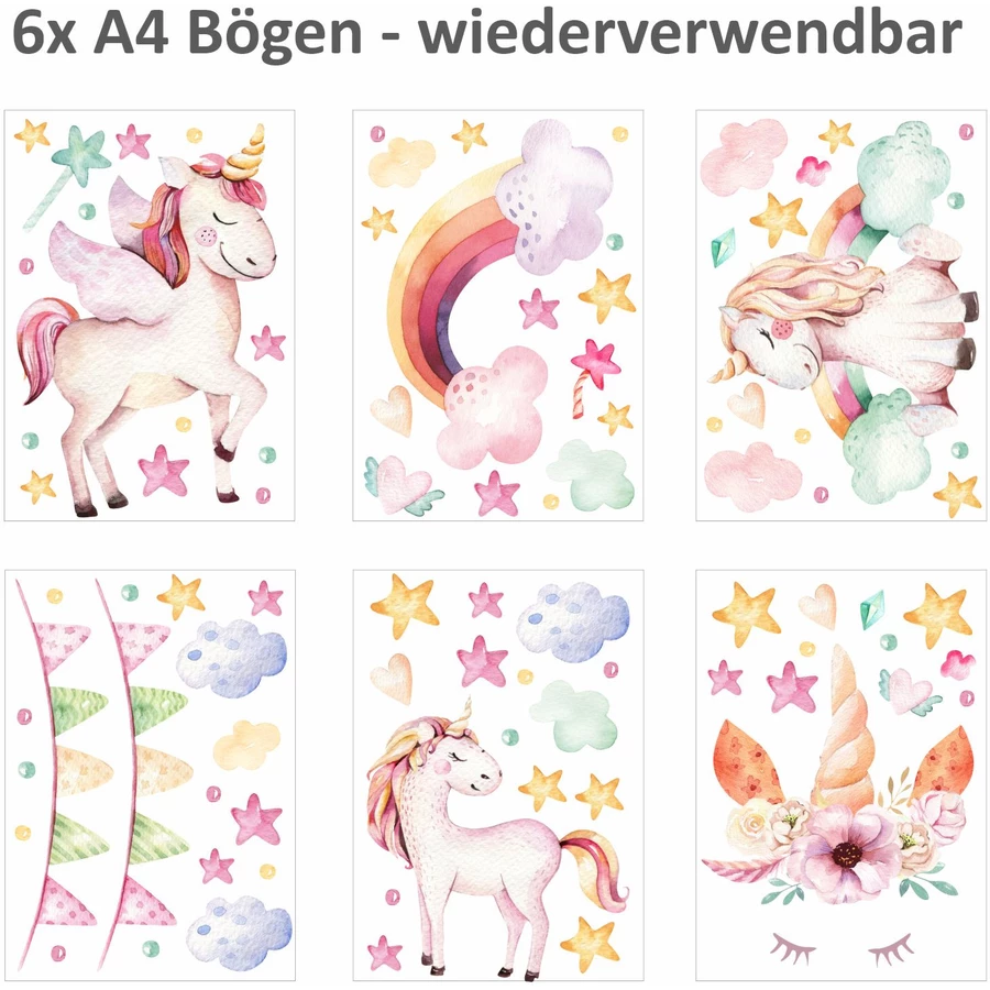 Nikima Fensterbilder Einhorn selbstklebend bunt