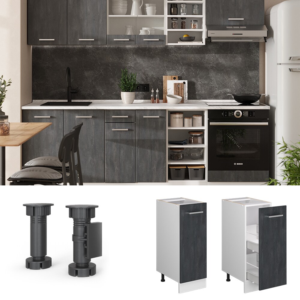 Vicco Apothekerunterschrank R-Line Schwarz Beton Weiß 30 cm ohne Arbeitsplatte