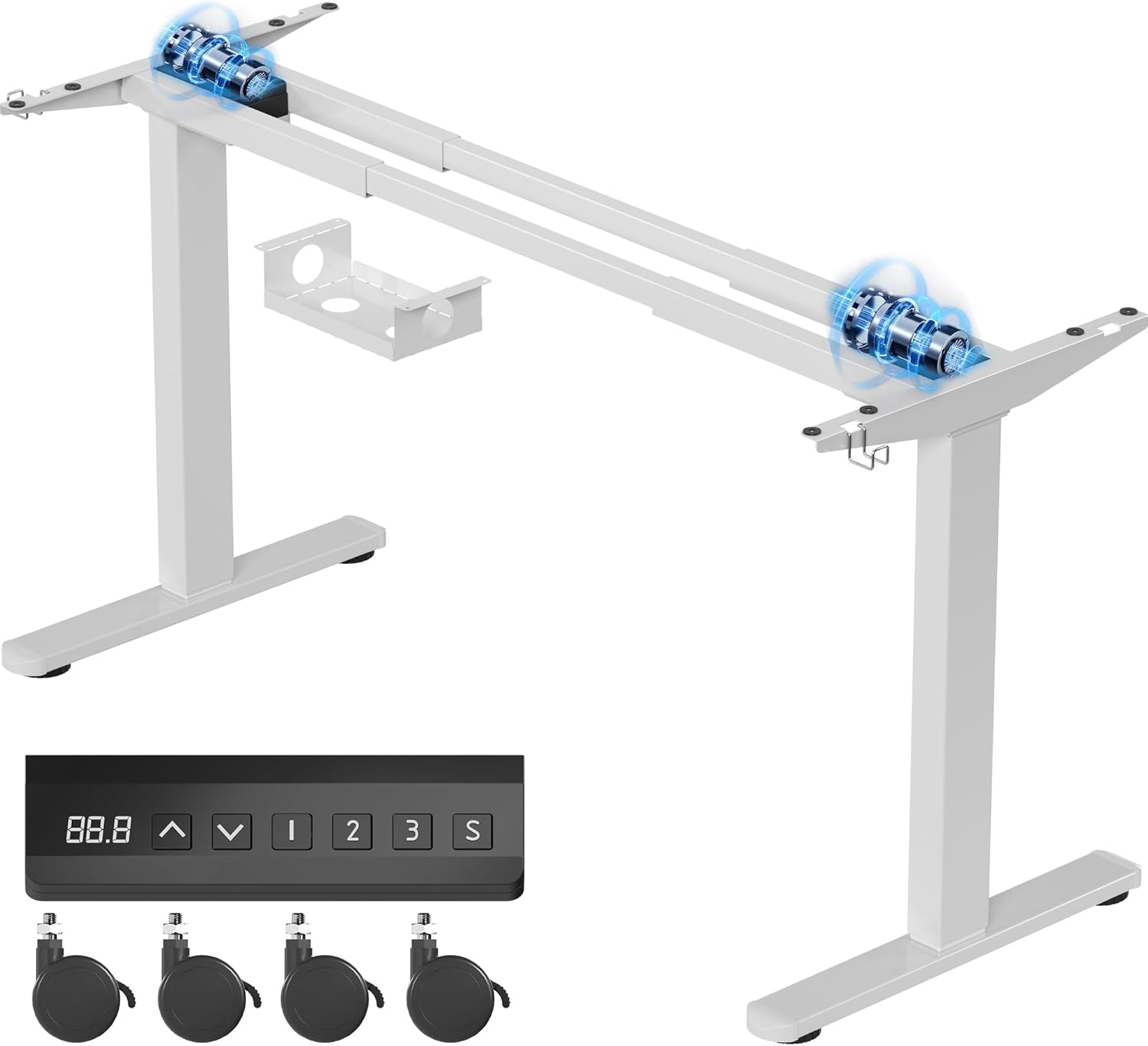 Homall Höhenverstellbarer Schreibtisch Elektrisch Gestell mit 2 Motoren, Elektrisch Schreibtisch bis 100KG, 2-Fach-Teleskop, Tischgestell mit Memory-Steuerung, Kollisionschutz Funktion, Weiß