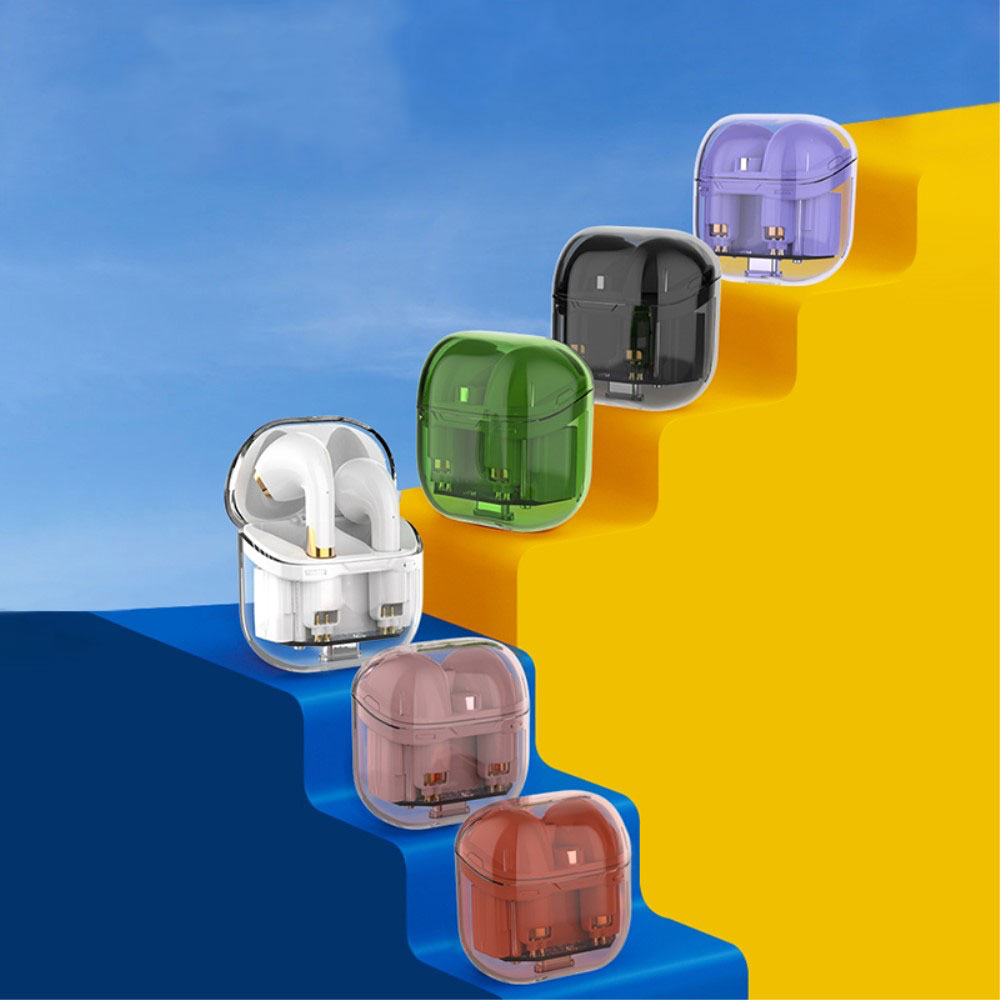 Kabellose Bluetooth 5.3 In-Ear Kopfhörer Headset mit Ladecase (300mAh) - Weiss / Transparent