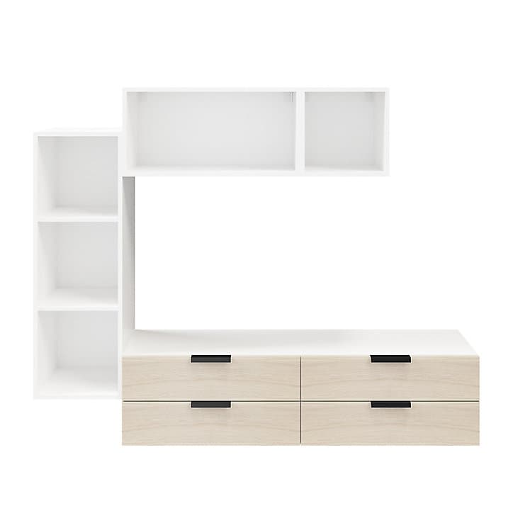 Meuble TV 4 tiroirs blanc et effet chêne GoodHome Atomia H. 150 x L. 225 x P. 37 cm