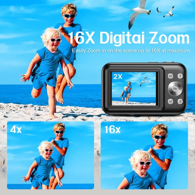 Digitalkamera 1080P 44MP 16 x zoom 2,4-tommer skærm Blå