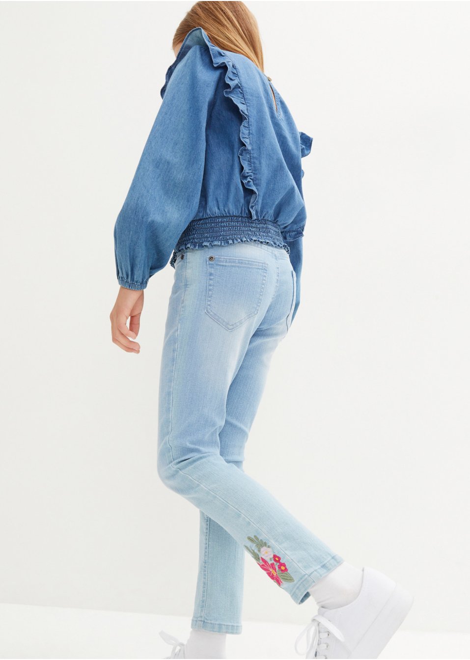 Blouse en jean fille avec ruchés