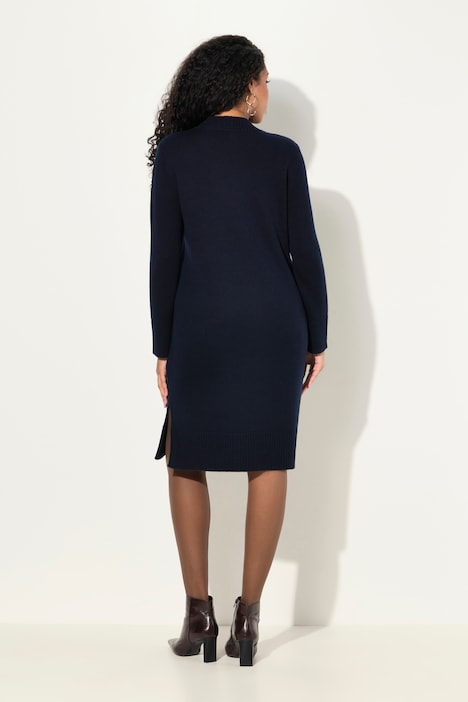 Strickkleid, Rippstrickstreifen, Stehkragen, Langarm